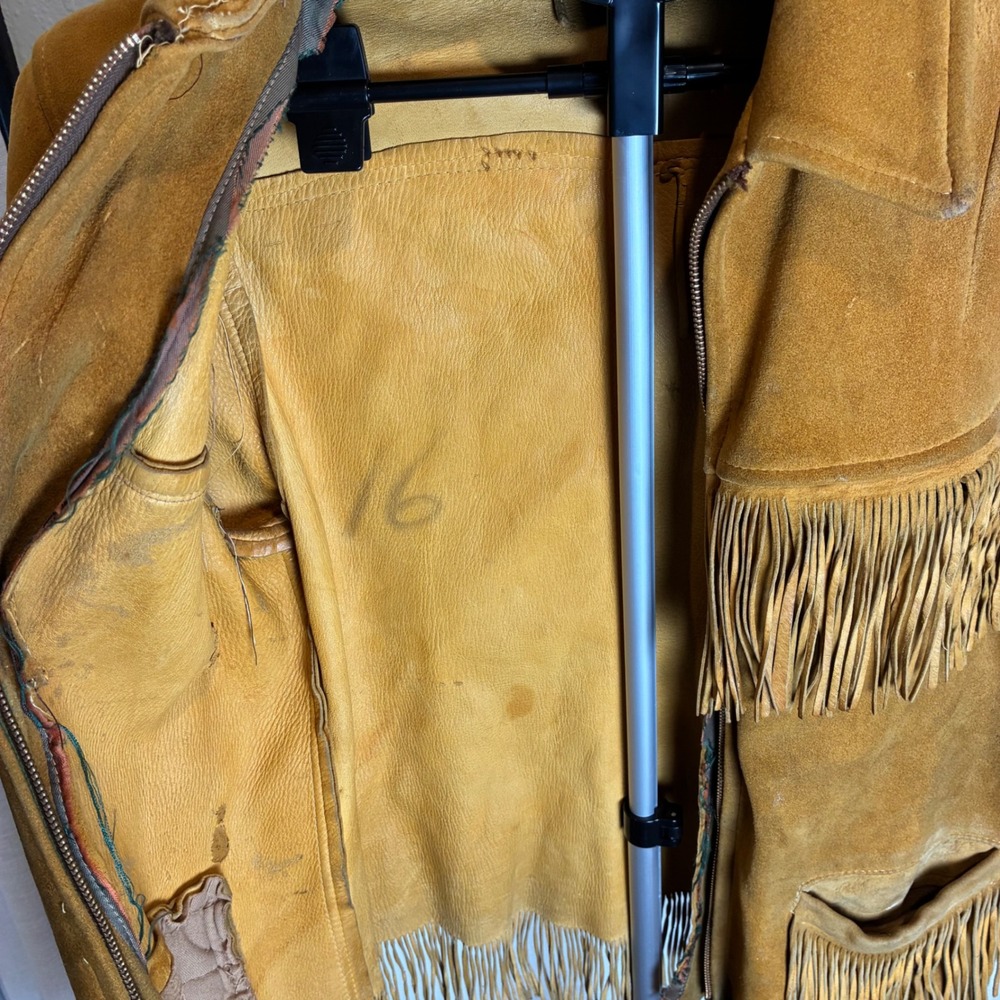 True Vintage 1940s 50s Western Buckskin Fringe‎ Jacket Conmar rectangular zip - Picture 9 of 16